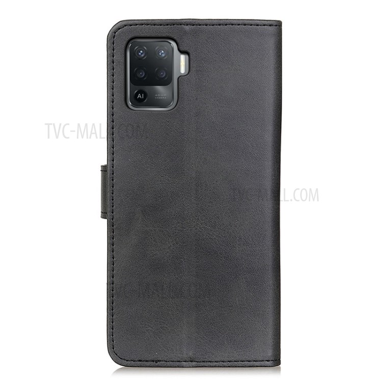 Matte Skin Leather Wallet Stand Case for OPPO A94/F19 Pro - Black-2