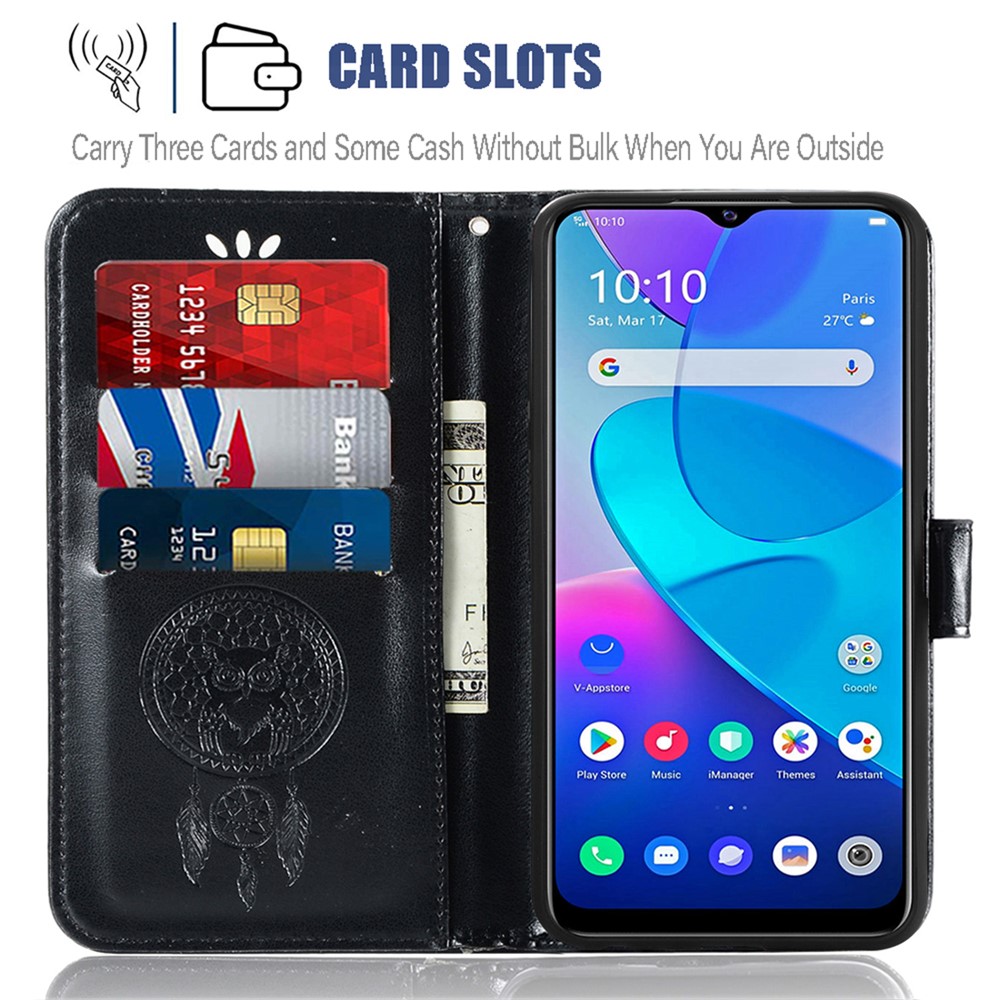 Imprinted Windchime Owl Leather Wallet Case for vivo Y20s/Y20/Y20i/Y12s/Y11s/Y30 (China) - Black-4