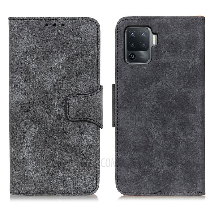 Vintage Style Wallet Leather Stand Case for OPPO A94/F19 Pro - Grey-1