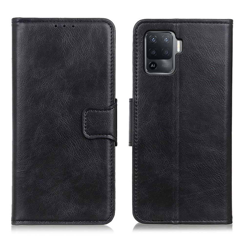 Crazy Horse Leather Wallet Stand Shell Phone Case for Oppo A94 / Oppo F19 Pro - Black-1