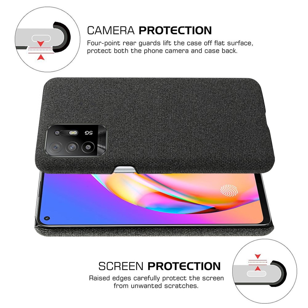 KSQ Well-Protected Plain Cloth Texture Plastic Hard Cover Case for Oppo F19 Pro+ 5G/Reno5 Z/A94 5G - Black-3