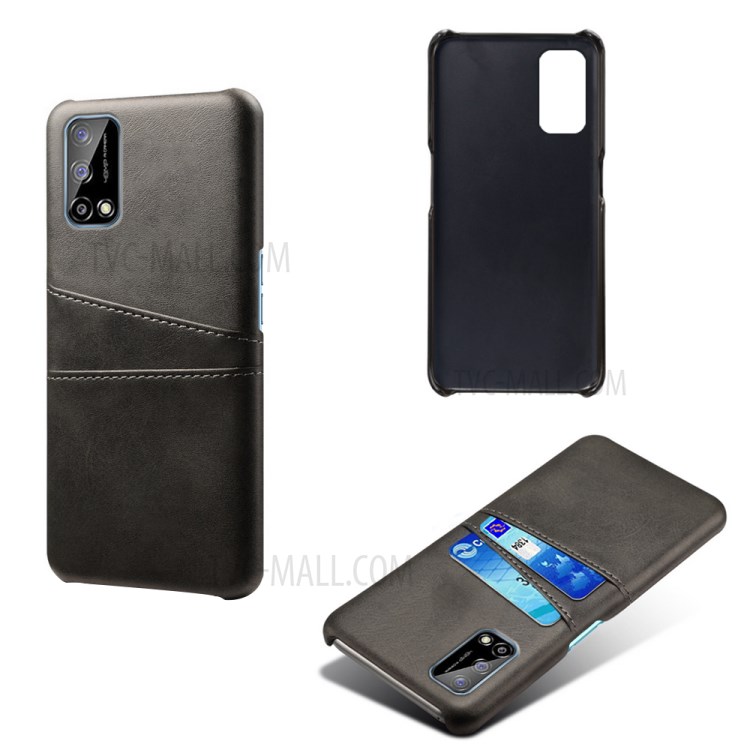KSQ Double Card Slots PU Leather Coated PC Case for Realme Narzo 30 Pro - Black-2