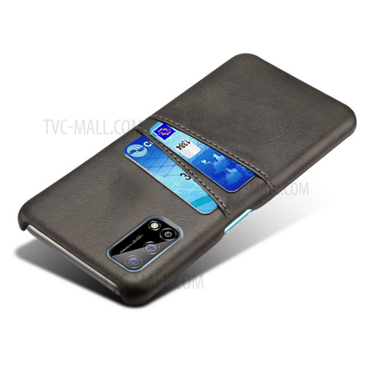 KSQ Double Card Slots PU Leather Coated PC Case for Realme Narzo 30 Pro - Black-4