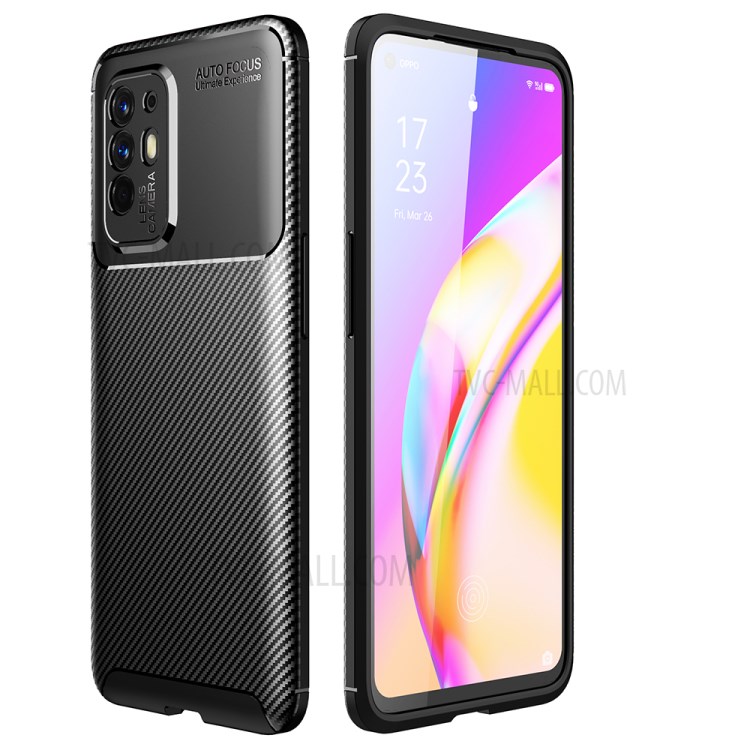 Carbon Fiber Texture Precise Cut-Out TPU Phone Protector Cover for Oppo F19 Pro+ 5G - Black-1