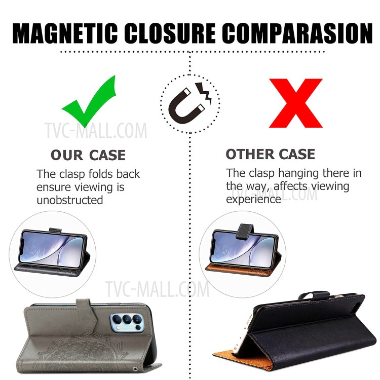 Imprinted Mandala Flower PU Leather Case with Wallet Stand Design for Oppo Reno5 Pro 5G - Grey-8