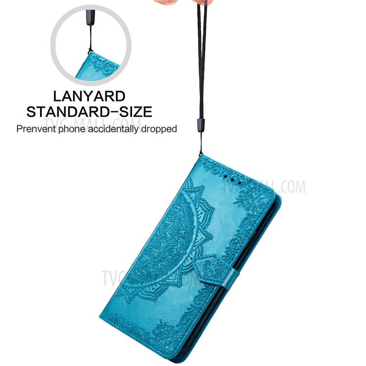 Imprinted Mandala Flower PU Leather Case with Wallet Stand Design for Oppo Reno5 Pro 5G - Blue-10
