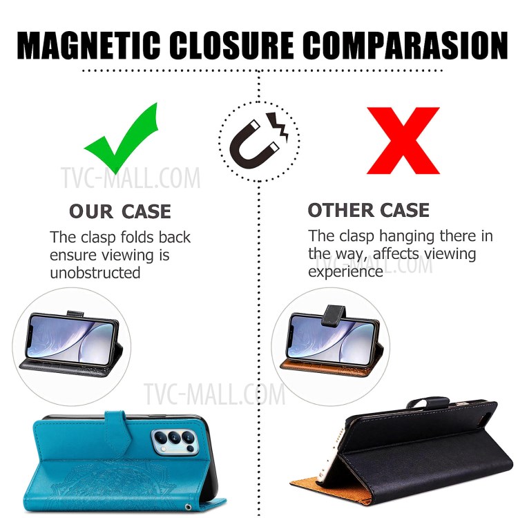 Imprinted Mandala Flower PU Leather Case with Wallet Stand Design for Oppo Reno5 Pro 5G - Blue-8