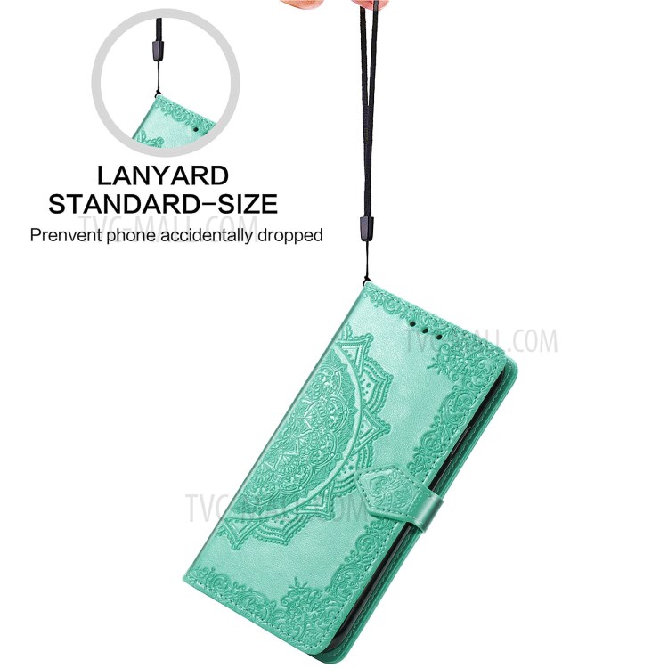 Imprinted Mandala Flower PU Leather Case with Wallet Stand Design for Oppo Reno5 Pro 5G - Green-10