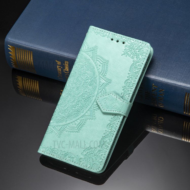 Imprinted Mandala Flower PU Leather Case with Wallet Stand Design for Oppo Reno5 Pro 5G - Green-2