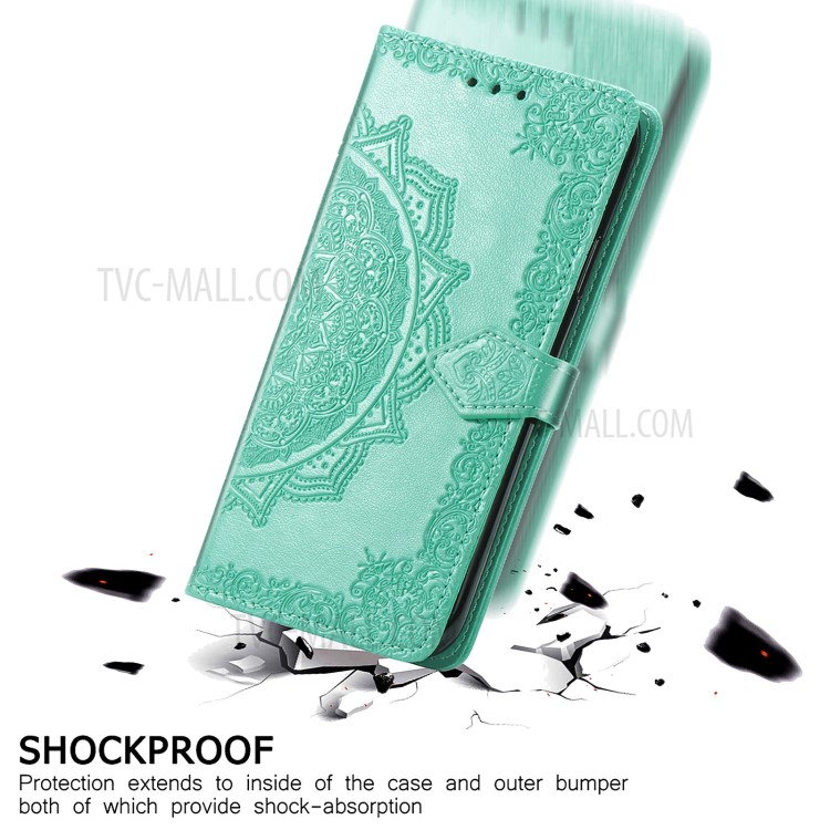 Imprinted Mandala Flower PU Leather Case with Wallet Stand Design for Oppo Reno5 Pro 5G - Green-7