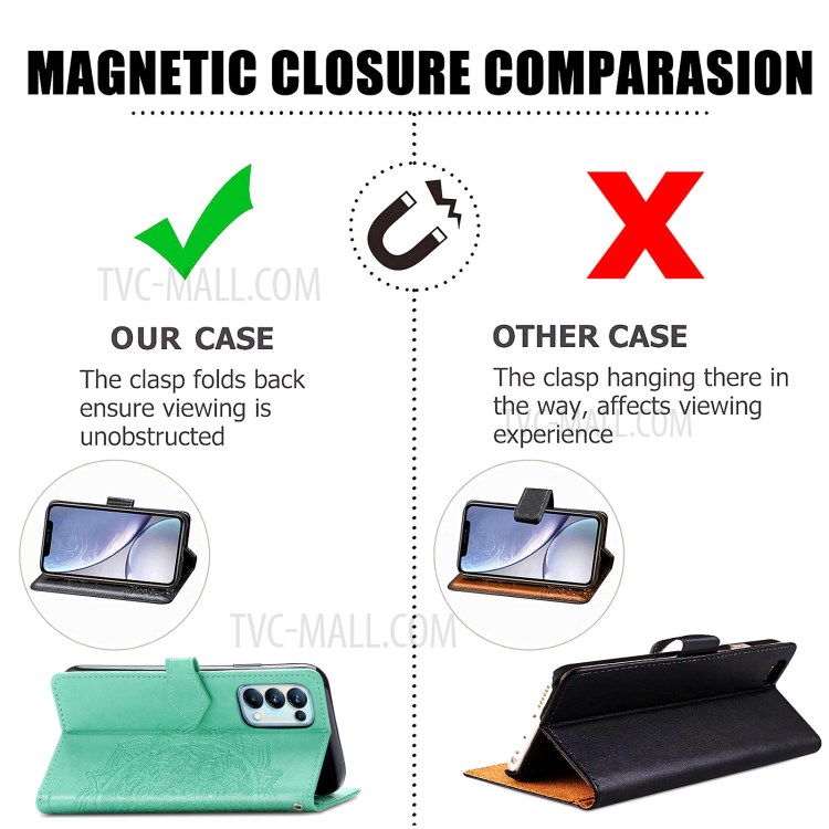 Imprinted Mandala Flower PU Leather Case with Wallet Stand Design for Oppo Reno5 Pro 5G - Green-8