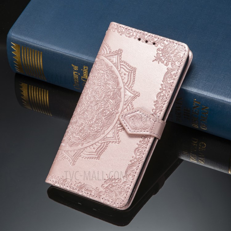 Full Protection Mandala Flower Embossment PU Leather Case with Wallet Stand Design for Oppo A93 5G - Rose Gold-2
