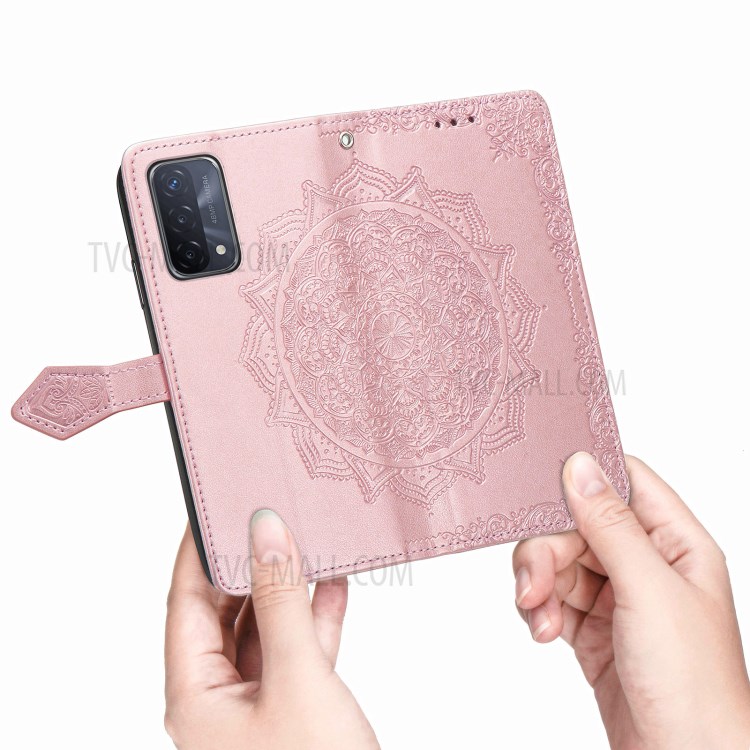 Full Protection Mandala Flower Embossment PU Leather Case with Wallet Stand Design for Oppo A93 5G - Rose Gold-4