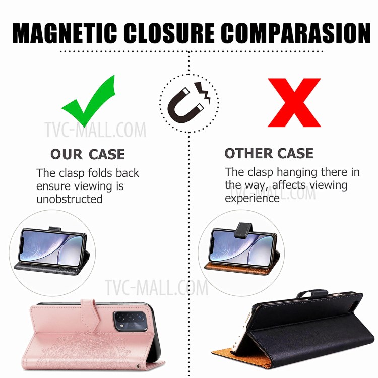 Full Protection Mandala Flower Embossment PU Leather Case with Wallet Stand Design for Oppo A93 5G - Rose Gold-8