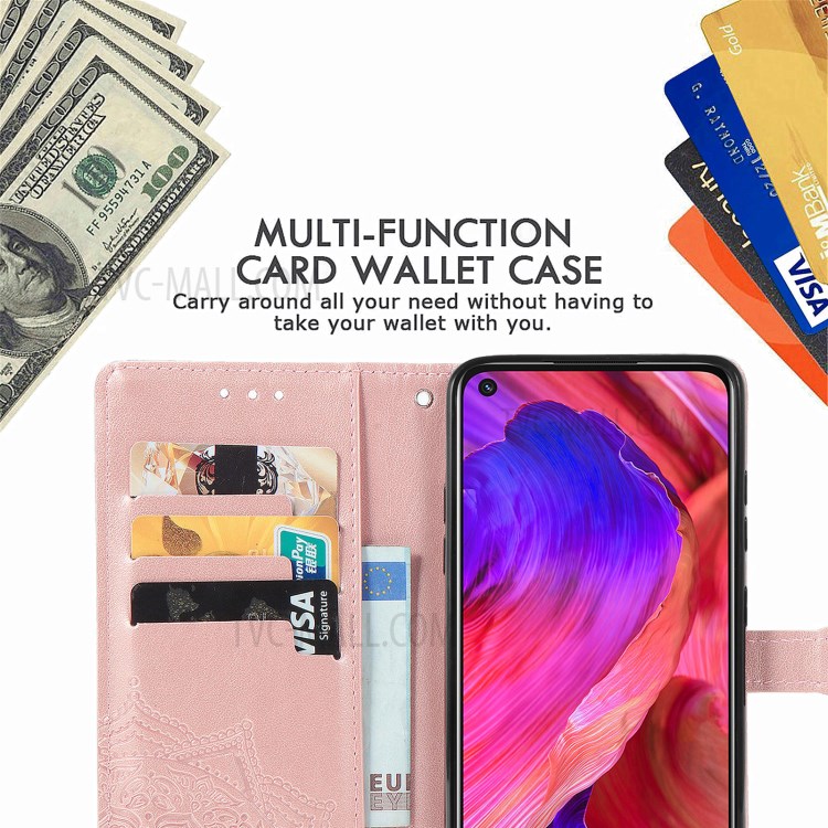 Full Protection Mandala Flower Embossment PU Leather Case with Wallet Stand Design for Oppo A93 5G - Rose Gold-9