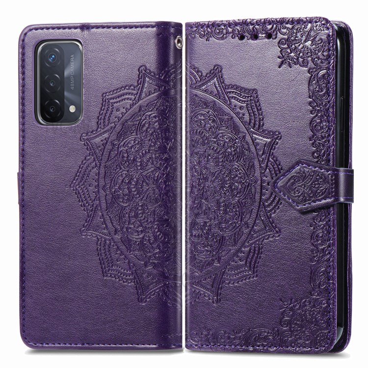 Full Protection Mandala Flower Embossment PU Leather Case with Wallet Stand Design for Oppo A93 5G - Purple-1