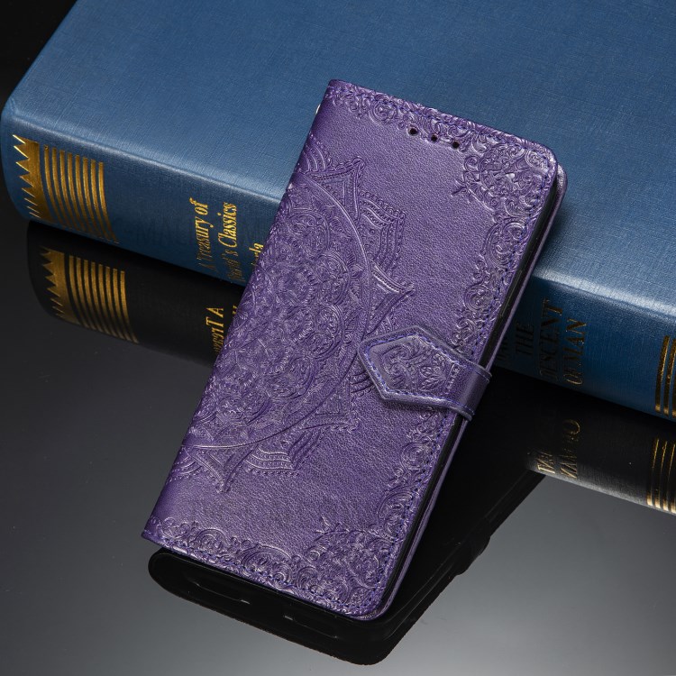 Full Protection Mandala Flower Embossment PU Leather Case with Wallet Stand Design for Oppo A93 5G - Purple-2