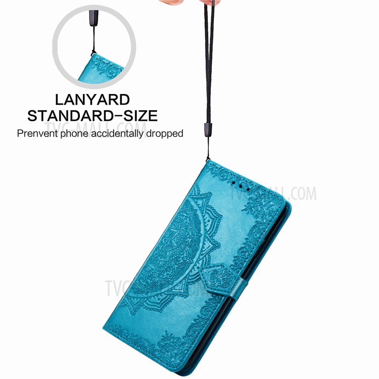 Full Protection Mandala Flower Embossment PU Leather Case with Wallet Stand Design for Oppo A93 5G - Blue-10