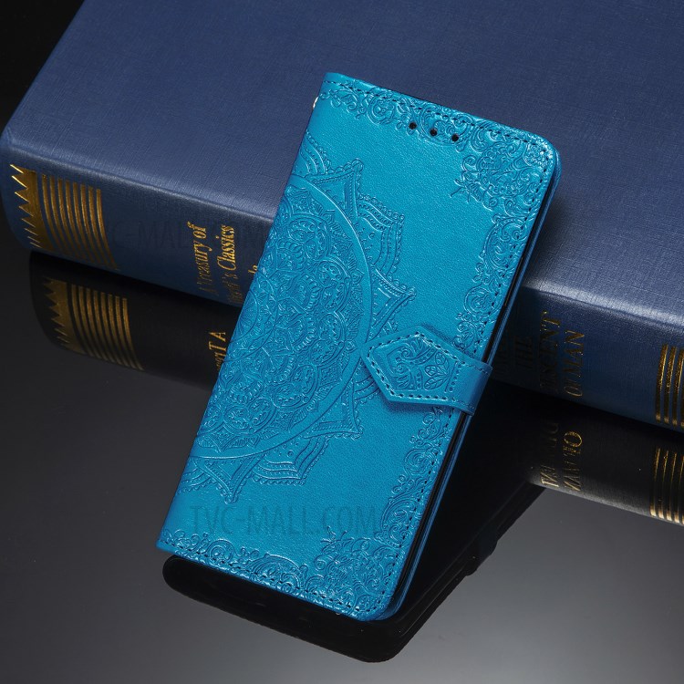 Full Protection Mandala Flower Embossment PU Leather Case with Wallet Stand Design for Oppo A93 5G - Blue-2