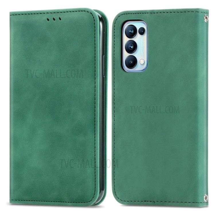 Auto-absorbed Vintage PU Leather Phone Casing for Oppo Reno5 Pro 5G - Green-1