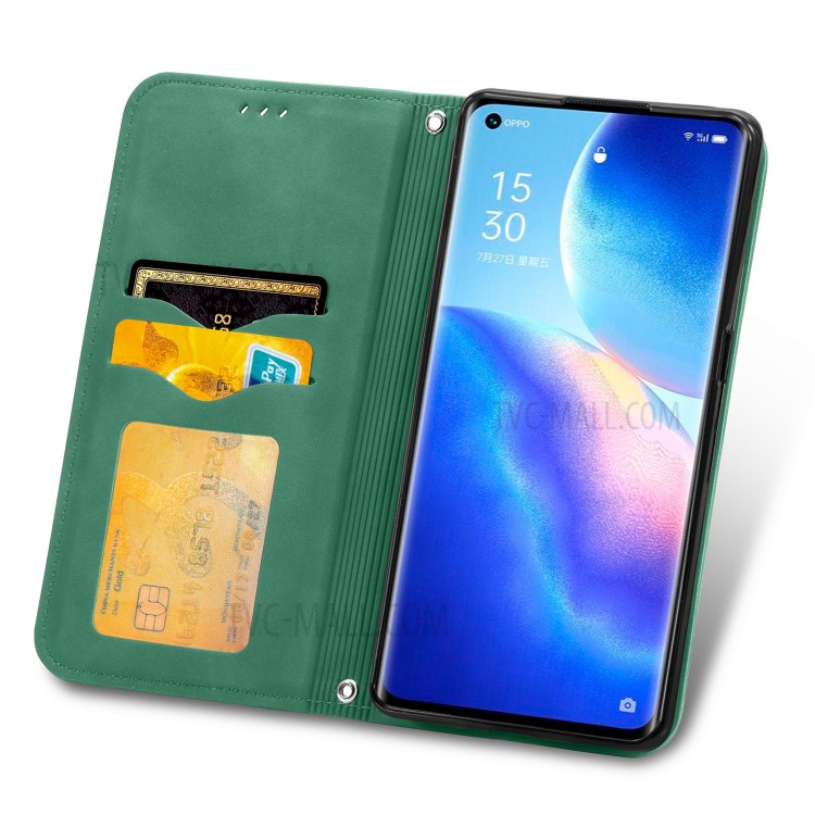 Auto-absorbed Vintage PU Leather Phone Casing for Oppo Reno5 Pro 5G - Green-3