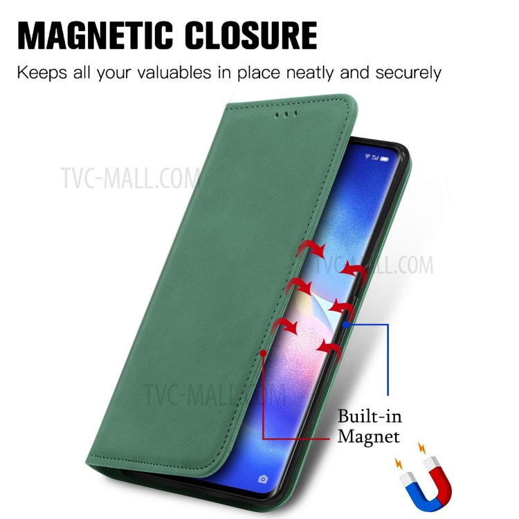 Auto-absorbed Vintage PU Leather Phone Casing for Oppo Reno5 Pro 5G - Green-4