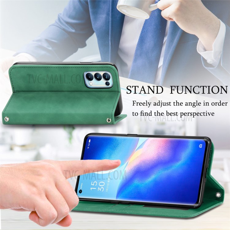 Auto-absorbed Vintage PU Leather Phone Casing for Oppo Reno5 Pro 5G - Green-8