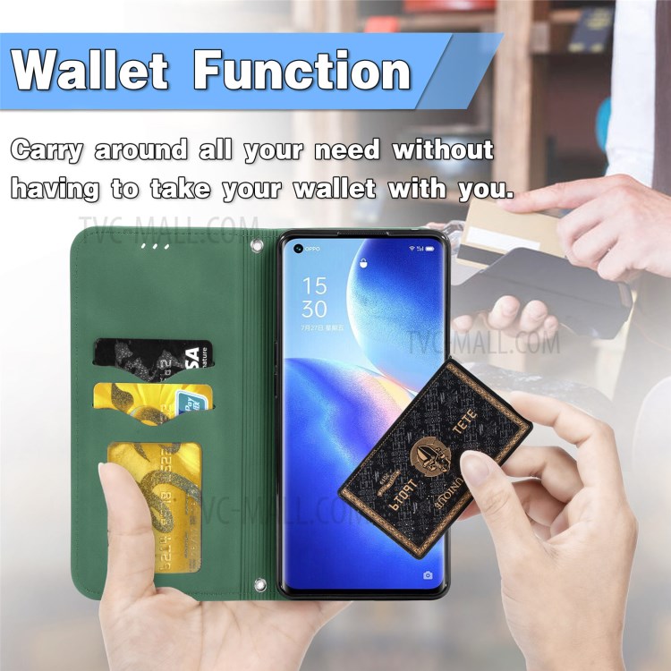 Auto-absorbed Vintage PU Leather Phone Casing for Oppo Reno5 Pro 5G - Green-9
