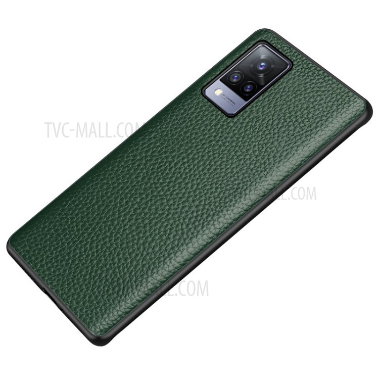 Genuine Leather Anti-dropping Litchi Texture Coated TPU Phone Case for vivo S9 - Green-1