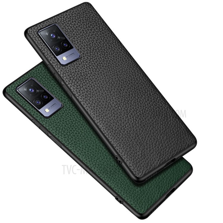 Genuine Leather Anti-dropping Litchi Texture Coated TPU Phone Case for vivo S9 - Green-4
