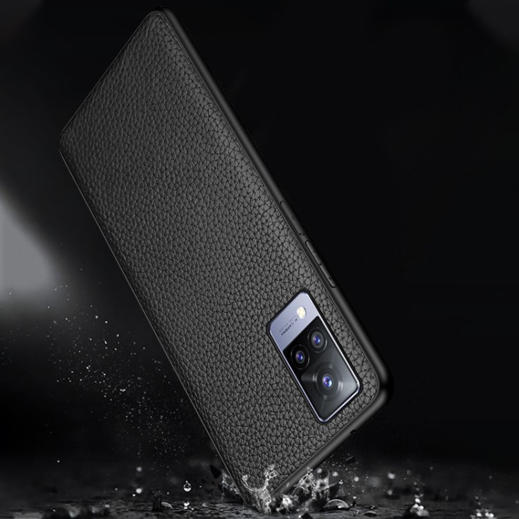 Genuine Leather Anti-dropping Litchi Texture Coated TPU Phone Case for vivo S9 - Green-8