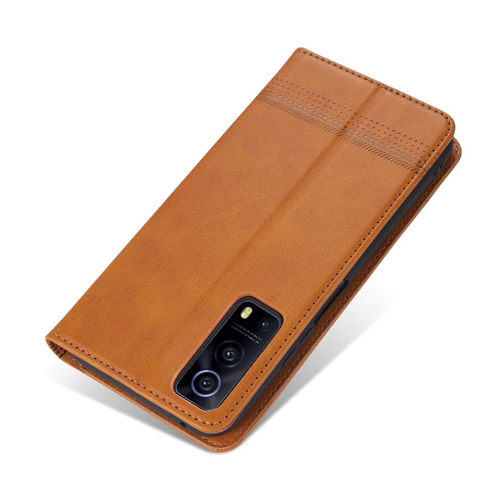 AZNS Stand Wallet Auto-absorbed Magnetic Leather Case for vivo Y72 5G / iQOO Z3 - Brown-11