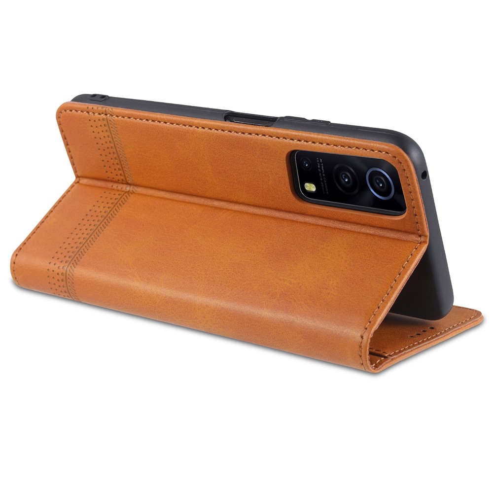 AZNS Stand Wallet Auto-absorbed Magnetic Leather Case for vivo Y72 5G / iQOO Z3 - Brown-4