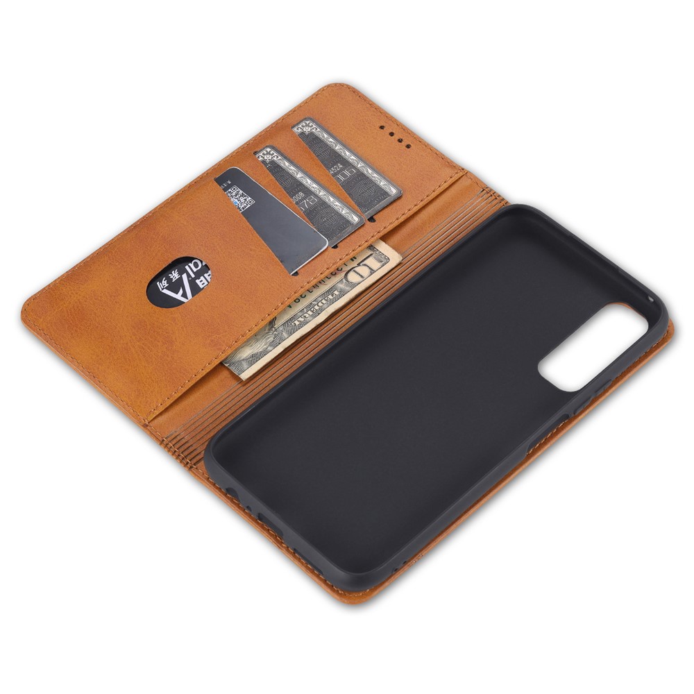AZNS Stand Wallet Auto-absorbed Magnetic Leather Case for vivo Y72 5G / iQOO Z3 - Brown-7