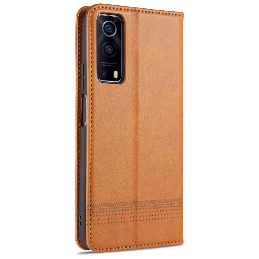 AZNS Stand Wallet Auto-absorbed Magnetic Leather Case for vivo Y72 5G / iQOO Z3 - Brown-9