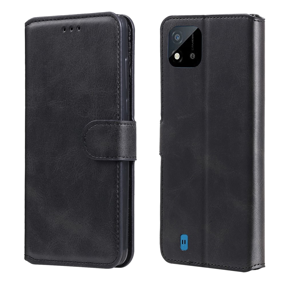 Wallet Stand Flip Leather Phone Case for Realme C20/C21 - Black-1