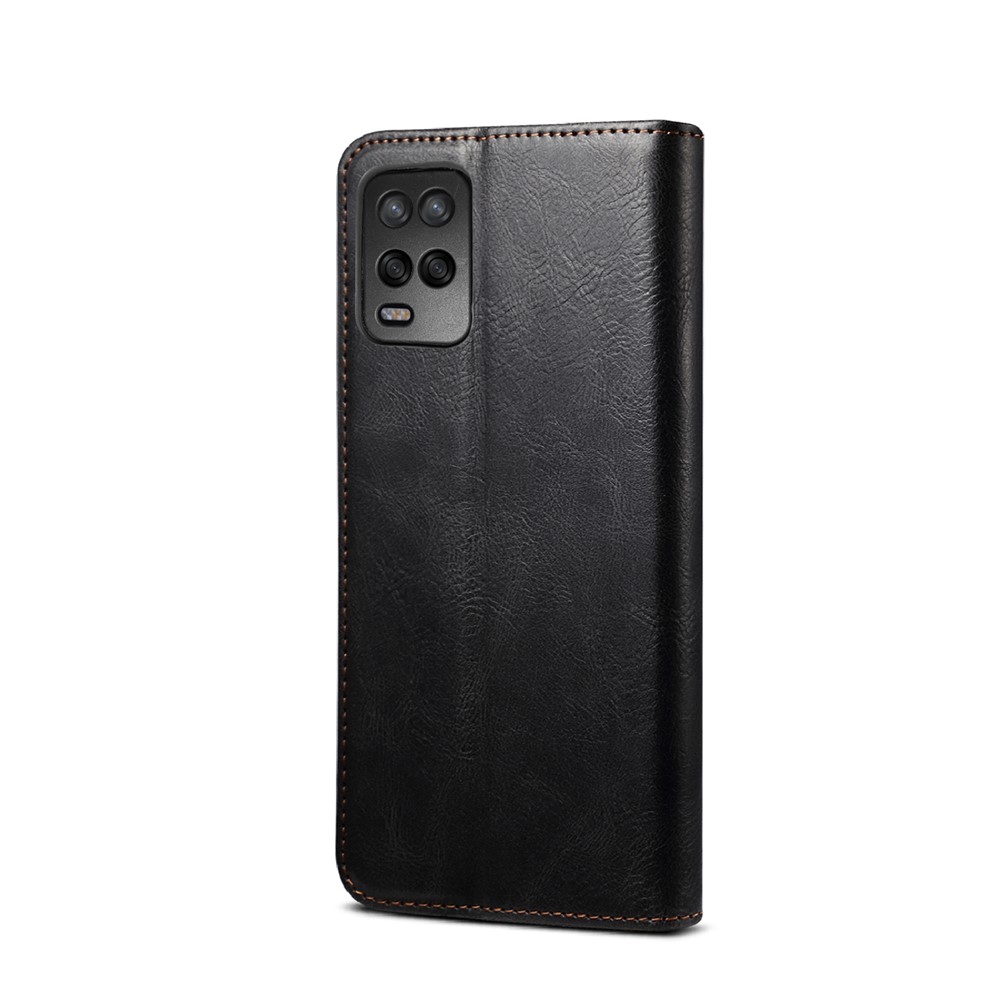 Oil Wax Surface PU Leather+TPU Wallet Stand Phone Cover for Oppo A54 5G - Black-3