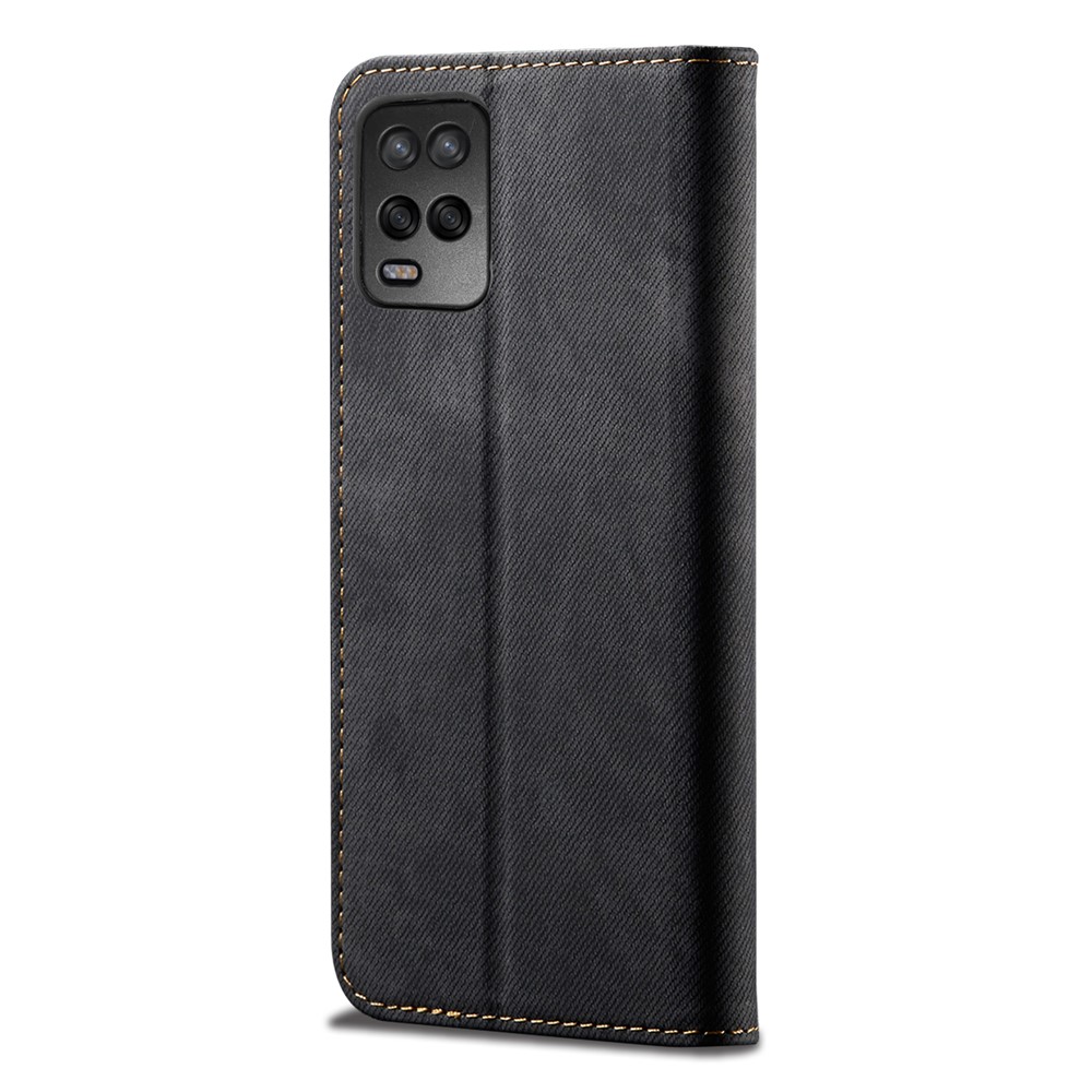 Vintage Style Wallet Stand Jeans Cloth Texture Leather Phone Cover for Oppo A54 5G - Black-3