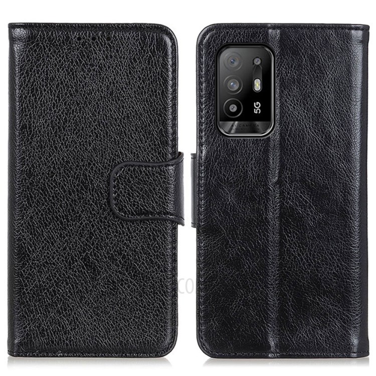 Full Protection Nappa Texture Split Leather Stand Phone Cover Shell for Oppo F19 Pro+ 5G/Reno5 Z - Black-1