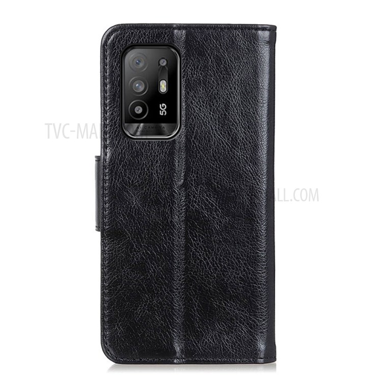 Full Protection Nappa Texture Split Leather Stand Phone Cover Shell for Oppo F19 Pro+ 5G/Reno5 Z - Black-11