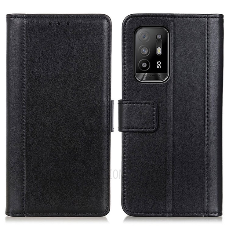Full Protection Leather Phone Cover Wallet Stand Case for Oppo F19 Pro+ 5G/Reno5 Z - Black-1