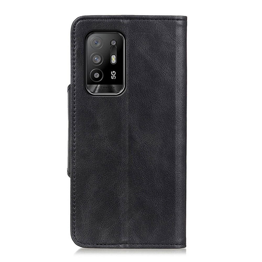 Magnetic Brass Buckle Design PU Leather Case for Oppo F19 Pro+ 5G/Reno5 Z Wallet Stand Cellphone Cover - Black-11