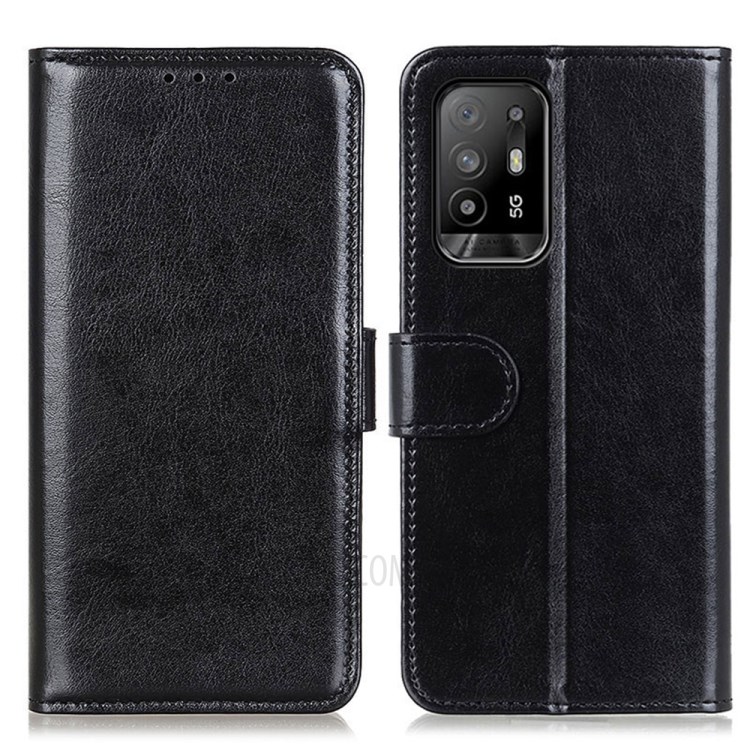 Crazy Horse Skin PU Leather Wallet Stand Shell for Oppo F19 Pro+ 5G/Reno5 Z - Black-1