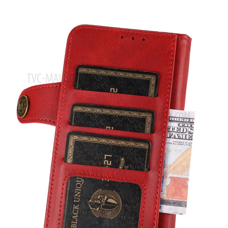 KHAZNEH Shockproof PU Leather Stand Wallet Mobile Phone Cover Case with Hand Strap for Oppo F19 Pro+ 5G/Reno5 Z/A94 5G - Red-4