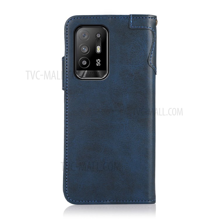 KHAZNEH Shockproof PU Leather Stand Wallet Mobile Phone Cover Case with Hand Strap for Oppo F19 Pro+ 5G/Reno5 Z/A94 5G - Blue-7