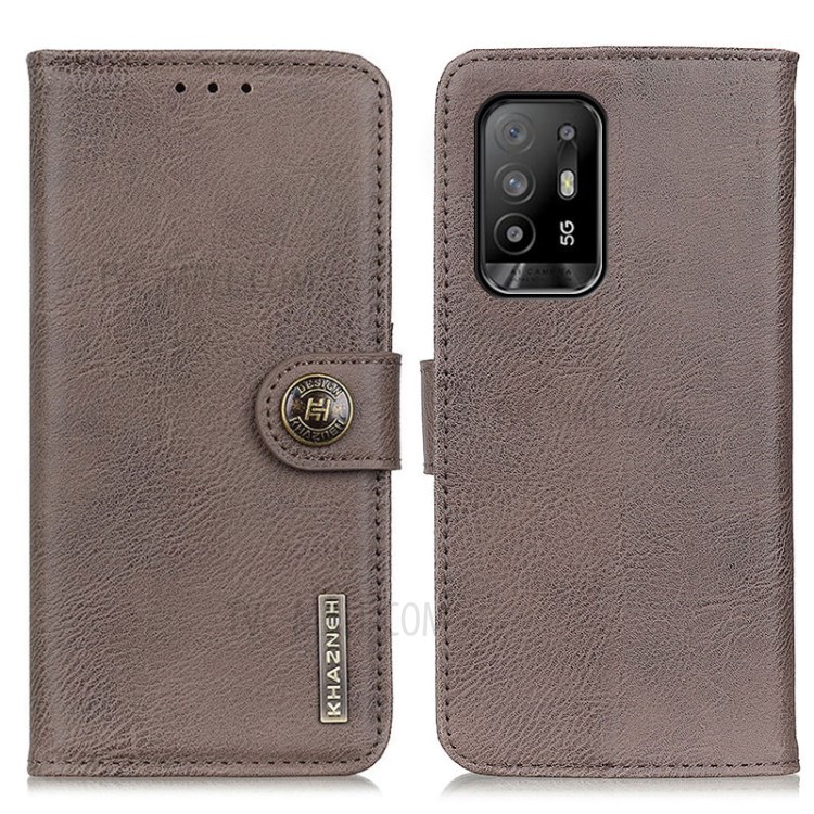 KHAZNEH Magnetic Buckle Design Wallet Stand PU Leather Phone Shell Case for Oppo F19 Pro+ 5G/Reno5 Z/A94 5G - Grey-1