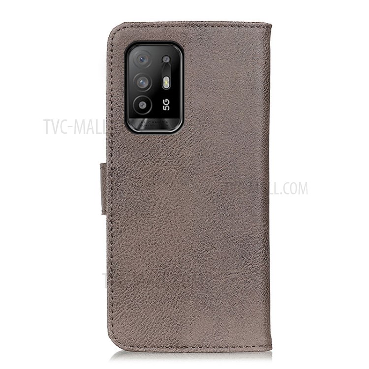 KHAZNEH Magnetic Buckle Design Wallet Stand PU Leather Phone Shell Case for Oppo F19 Pro+ 5G/Reno5 Z/A94 5G - Grey-3