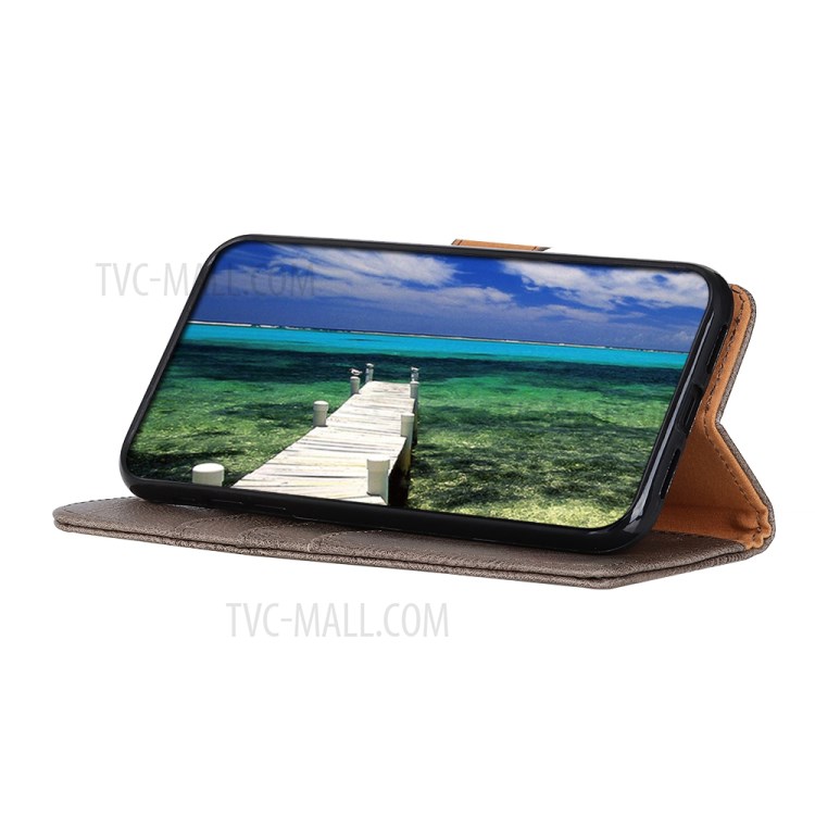 KHAZNEH Magnetic Buckle Design Wallet Stand PU Leather Phone Shell Case for Oppo F19 Pro+ 5G/Reno5 Z/A94 5G - Grey-4