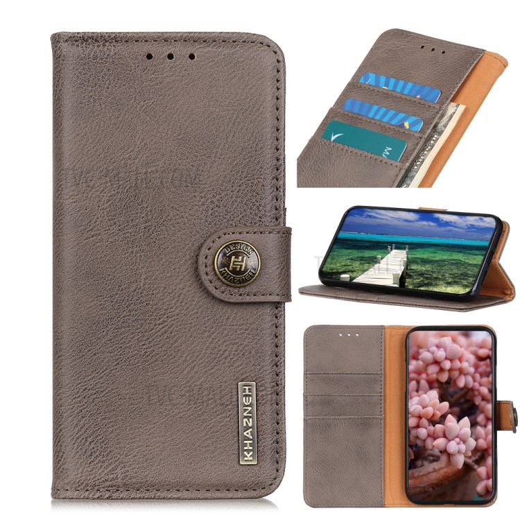 KHAZNEH Magnetic Buckle Design Wallet Stand PU Leather Phone Shell Case for Oppo F19 Pro+ 5G/Reno5 Z/A94 5G - Grey-9