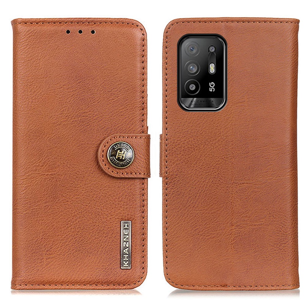 KHAZNEH Magnetic Buckle Design Wallet Stand PU Leather Phone Shell Case for Oppo F19 Pro+ 5G/Reno5 Z/A94 5G - Brown-1